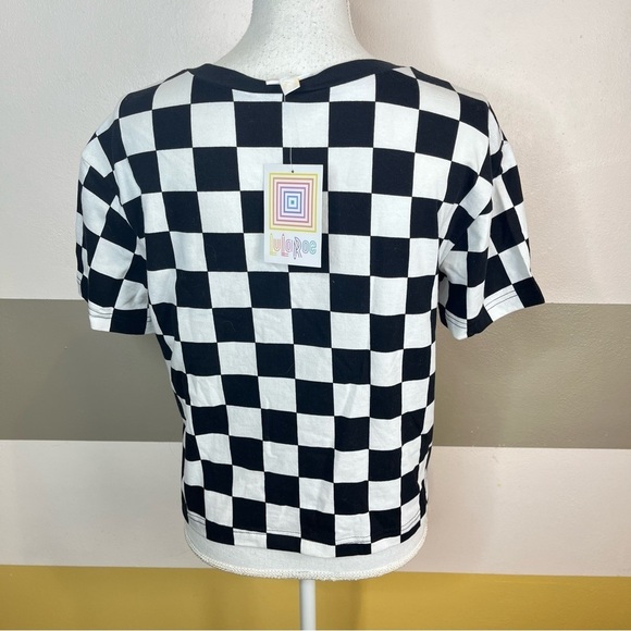 2/$25 NWT LulaRoe Black White Checkered Print Racing NASCAR Grunge Emo Crop Top - Picture 3 of 10